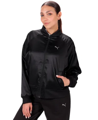 Puma Women's Elevated Full-zip Bomber Jacket In Black