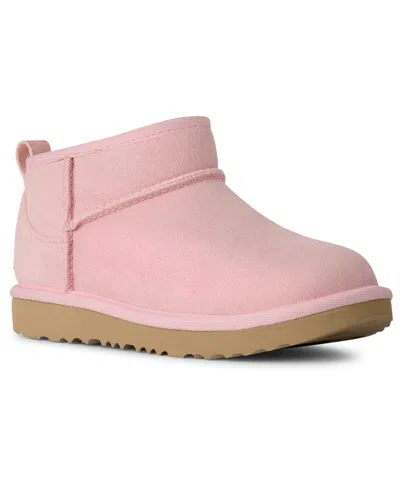 Ugg Classic Ultra Mini Pink Ankle Boots With Shearling Lining In Leather Girl In Pink