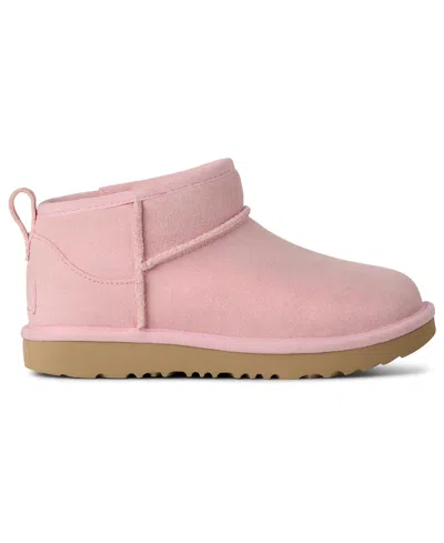 Ugg Classic Ultra Mini Pink Ankle Boots With Shearling Lining In Leather Girl In Pink