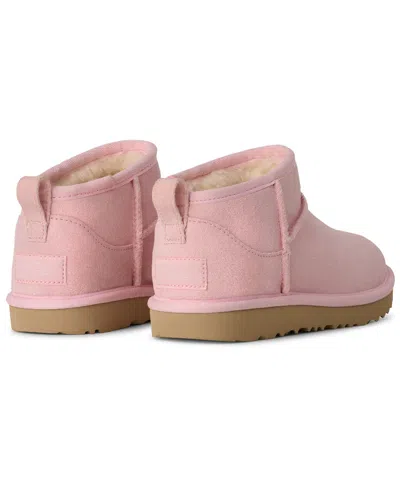 Ugg Classic Ultra Mini Pink Ankle Boots With Shearling Lining In Leather Girl In Pink