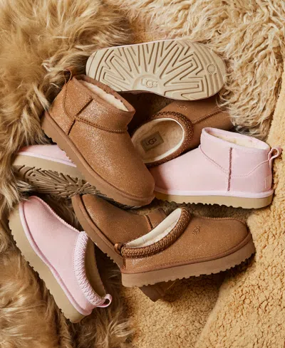 Ugg Classic Ultra Mini Pink Ankle Boots With Shearling Lining In Leather Girl In Pink