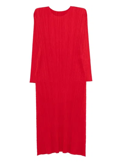 Issey Miyake Pleats Please  Pleated Long Dress In Red