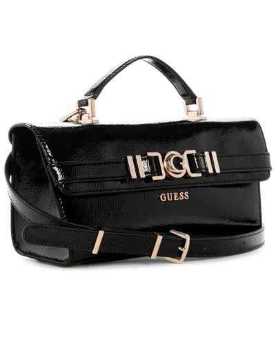 Guess Cirene Top Handle Small Zipper Flap Bag In Black
