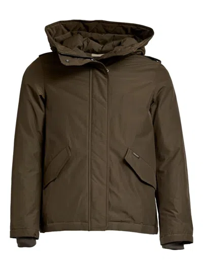 Woolrich Hooded Parka With Drawstring Waist And Pockets In Green
