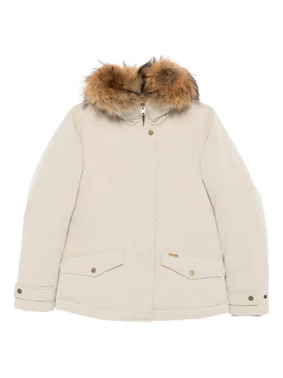 Woolrich Beige Front-flap Jacket In White