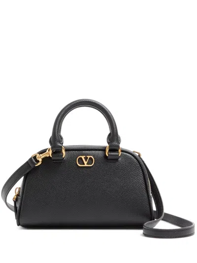 Valentino Mini Grained Leather Vlogo Signature Top-handle Bag In Black