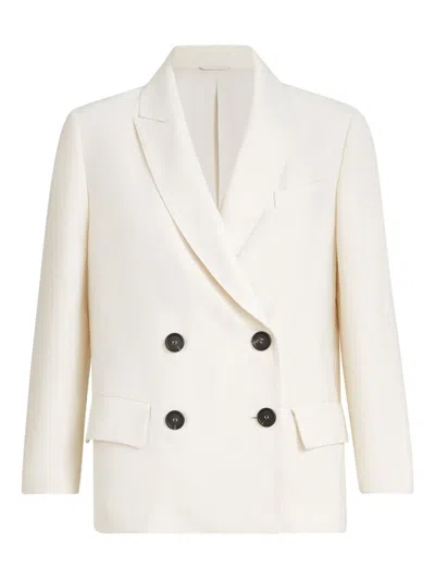 Brunello Cucinelli Double-breasted Tailored Jacket Featuring Back Vent In Multi