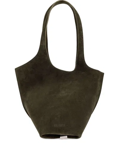 Attico Medium Leather Shoulder Bag With Dual Handles In Green