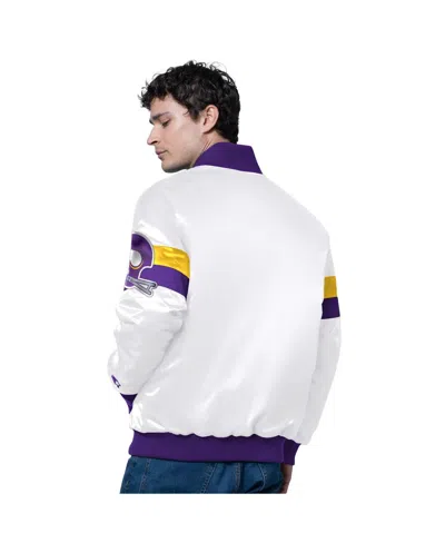 Starter Men's White Minnesota Vikings Triple Option Satin Varsity Full-snap Jacket In White