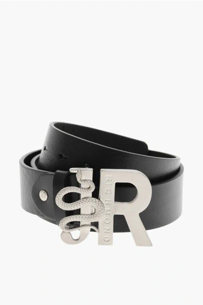 John Richmond 40mm Leather Belt In Black