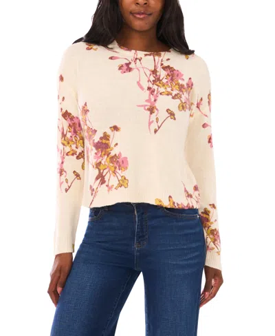 Vince Camuto Electric Bouquets Crewneck Sweater In Brown