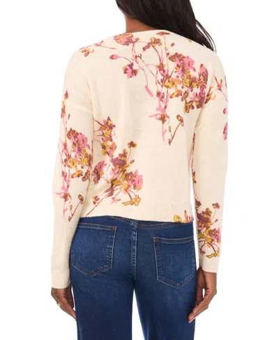 Vince Camuto Electric Bouquets Crewneck Sweater In Brown
