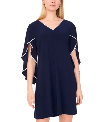 Msk Women's V-neck Cape-sleeve Dress In Blue