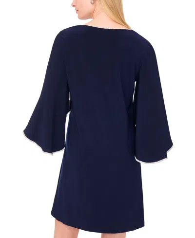 Msk Women's V-neck Cape-sleeve Dress In Blue