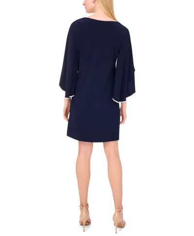 Msk Women's V-neck Cape-sleeve Dress In Blue
