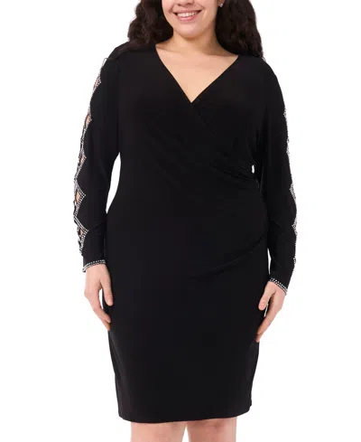 Msk Plus Size Faraj Sleeve Faux Wrap V-neck Dress In Black
