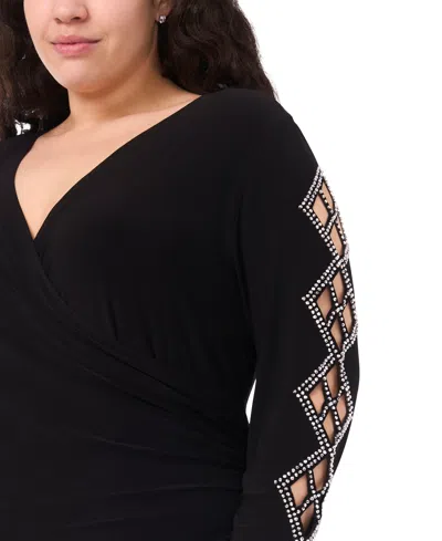 Msk Plus Size Faraj Sleeve Faux Wrap V-neck Dress In Black
