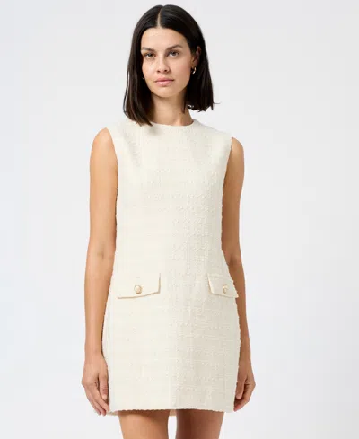 French Connection Structured Sleeveless Tweed Minidress In White