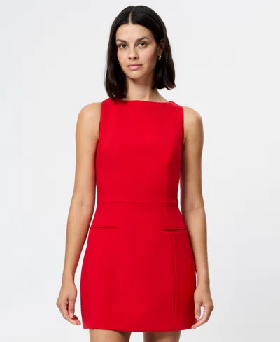 French Connection Whisper Boat Neck Mini Dress In Red