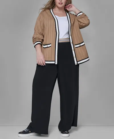 Karl Lagerfeld Plus Size V-neck Button Front Cardigan In Brown