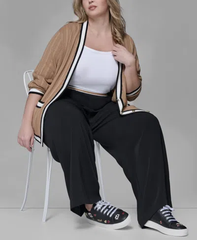 Karl Lagerfeld Plus Size V-neck Button Front Cardigan In Brown