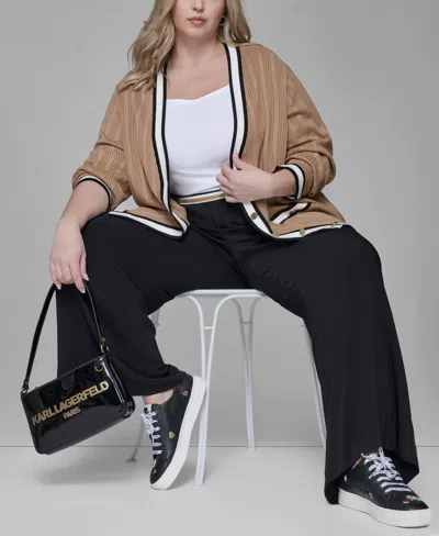 Karl Lagerfeld Plus Size V-neck Button Front Cardigan In Brown