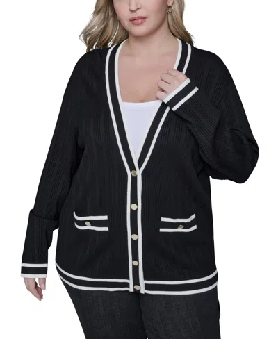 Karl Lagerfeld Plus Size V-neck Button Front Cardigan In Black