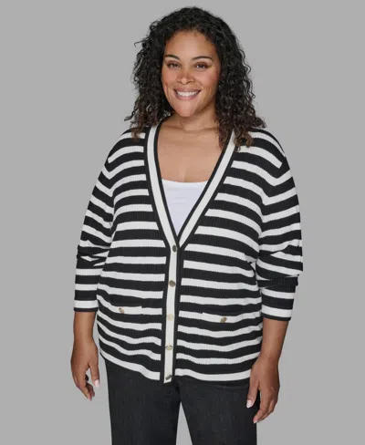 Karl Lagerfeld Plus Size V-neck Button Front Cardigan In Black