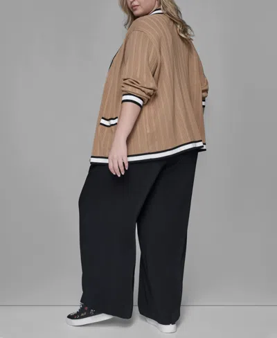 Karl Lagerfeld Plus Size V-neck Button Front Cardigan In Brown
