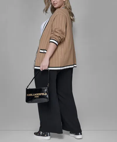 Karl Lagerfeld Plus Size V-neck Button Front Cardigan In Brown