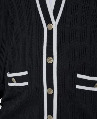 Karl Lagerfeld Plus Size V-neck Button Front Cardigan In Black