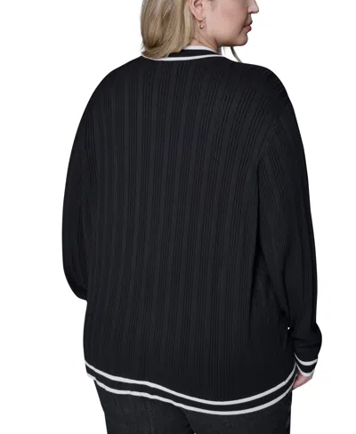 Karl Lagerfeld Plus Size V-neck Button Front Cardigan In Black