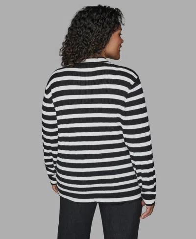 Karl Lagerfeld Plus Size V-neck Button Front Cardigan In Black