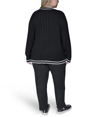 Karl Lagerfeld Plus Size V-neck Button Front Cardigan In Black