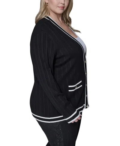 Karl Lagerfeld Plus Size V-neck Button Front Cardigan In Black