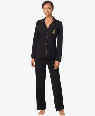 Ralph Lauren Women's Long Sleeves Notch Collar Pajama Set In Black