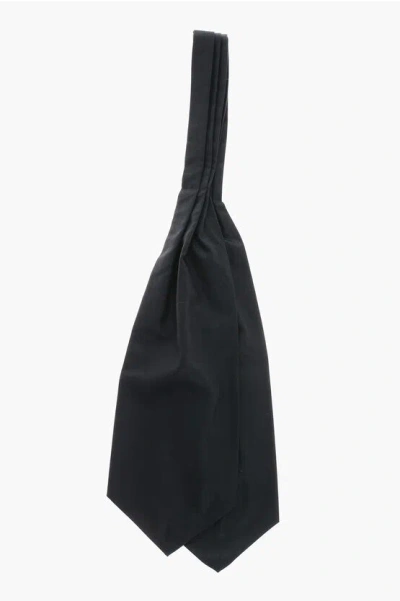 Corneliani Solid Color Wool And Silk Ascot Tie With Tone On Tone Stripe In Black