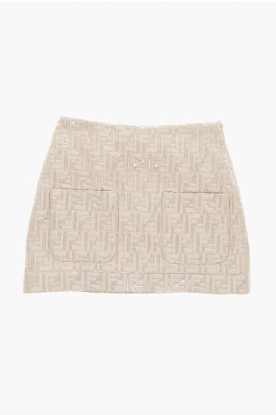 Fendi Two-tone Skirt With Metallic Monogram In Neutral