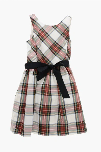 Polo Ralph Lauren Flared Checked Dress With Belt In Brown