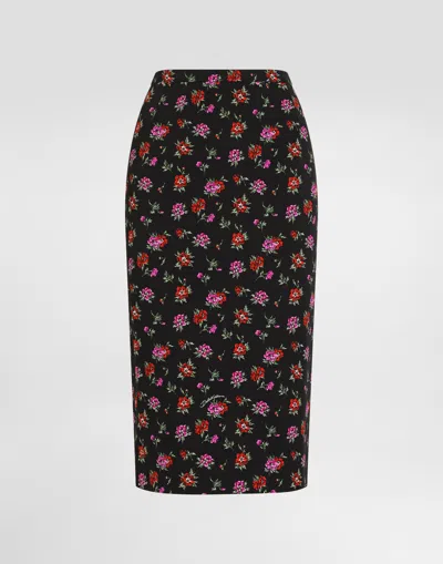 Dolce & Gabbana Floral-print Straight Skirt In Black