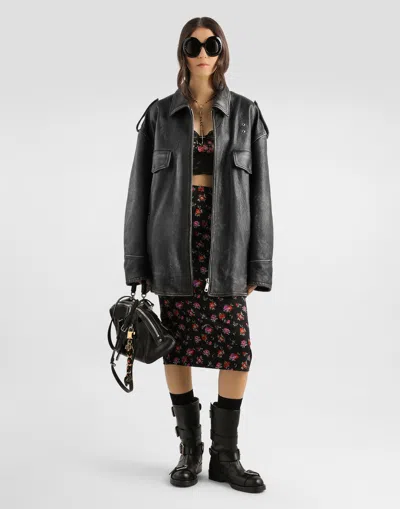 Dolce & Gabbana Floral-print Straight Skirt In Black