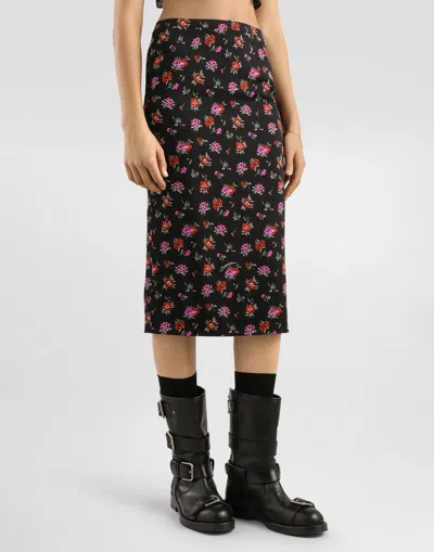 Dolce & Gabbana Floral-print Straight Skirt In Black
