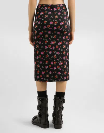 Dolce & Gabbana Floral-print Straight Skirt In Black