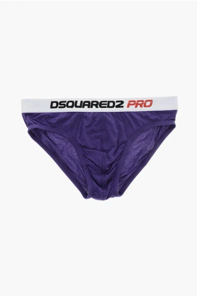 Dsquared2 Solid Color Brief With Logoed Elastic Band In Purple