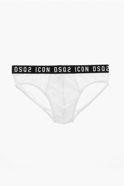Dsquared2 Icon Stretch Cotton Brief With Contrasting Logoed Band In White