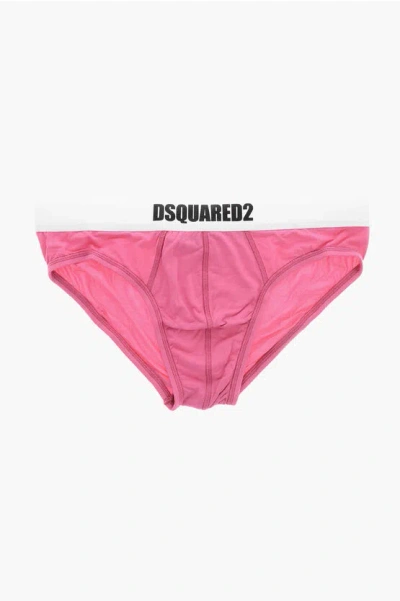 Dsquared2 Solid Color Brief With Logoed Elastic Band In Pink