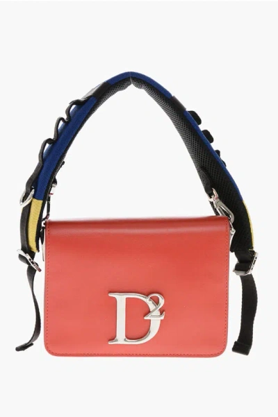 Dsquared2 Leather Shoulder Bag With Monogram In Burgundy