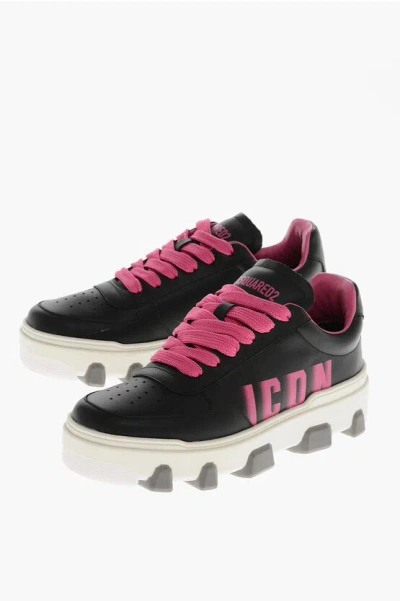 Dsquared2 Icon Leather Low-top Sneakers With Gradient Monogram In Multi