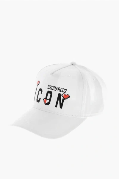 Dsquared2 Icon Cotton Gabardine Cap With Embossed Details In White