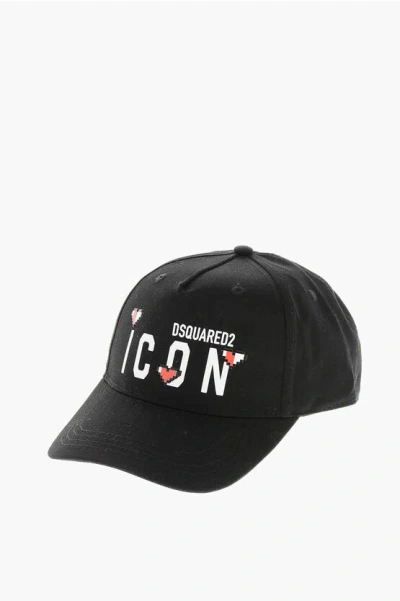 Dsquared2 Icon Cotton Gabardine Cap With Embossed Details In Black
